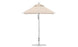 The Ledge Lounger Premier Aluminum Umbrella features a beige square canopy atop a silver pole with a circular base. Made from marine-grade fabrics, this umbrella includes a pulley system for easy adjustments and offers wind resistance for stability.