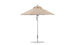 Discover the Ledge Lounger Premier Aluminum Umbrella - 7.5 Octagon Pulley, with a beige canopy and metal pole. It features marine-grade fabrics, a round base, and a vented top for air circulation, creating a wind-resistant design perfect for enhancing your outdoor oasis.