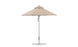 Discover the Ledge Lounger Premier Aluminum Umbrella - 7.5 Octagon Pulley, with a beige canopy and metal pole. It features marine-grade fabrics, a round base, and a vented top for air circulation, creating a wind-resistant design perfect for enhancing your outdoor oasis.