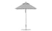 The Premier Aluminum Umbrella by Ledge Lounger is a 6.5 square, grey outdoor patio umbrella with a modern design. Crafted from marine-grade fabrics, it features a collapsible canopy and straight central pole for wind resistance, offering both durability and style.