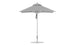 The Premier Aluminum Umbrella by Ledge Lounger, made of marine-grade fabric, features a square canopy with a pointed top and metal pole on a round base. Its symmetrical structure is fully opened with neatly secured ties.
