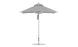 The Premier Aluminum Umbrella by Ledge Lounger, made of marine-grade fabric, features a square canopy with a pointed top and metal pole on a round base. Its symmetrical structure is fully opened with neatly secured ties.