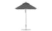 The Ledge Lounger Premier Aluminum Umbrella features a 6.5 square canopy made from marine-grade fabric for durability, mounted on a white pole with a round base. Its height-adjustable design is wind-resistant, ensuring stability and style with its vented top for enhanced airflow.