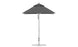 The Ledge Lounger Premier Aluminum Umbrella features a 6.5 square canopy made from marine-grade fabric for durability, mounted on a white pole with a round base. Its height-adjustable design is wind-resistant, ensuring stability and style with its vented top for enhanced airflow.