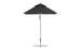 The Premier Aluminum Umbrella by Ledge Lounger, has a 6.5 square canopy crafted from marine-grade fabrics, features a central metal pole and circular base. Wind-resistant, its fully open and showcased against a white background.