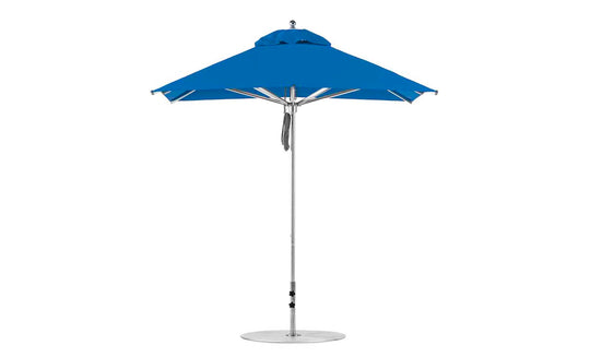 The Ledge Lounger Premier Aluminum Umbrella (7.5 Square Pulley) features a vented top and sturdy aluminum pole with a flat circular base, crafted from wind-resistant, marine-grade fabrics.
