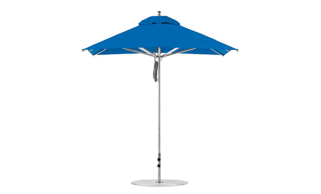 The Ledge Lounger Premier Aluminum Umbrella (7.5 Square Pulley) features a vented top and sturdy aluminum pole with a flat circular base, crafted from wind-resistant, marine-grade fabrics.