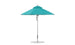 The Ledge Lounger Premier Aluminum Umbrella - 7.5 Octagon Pulley features a turquoise canopy, silver pole, and round base. Made with marine-grade fabrics, it offers a double vented design for superior wind resistance.