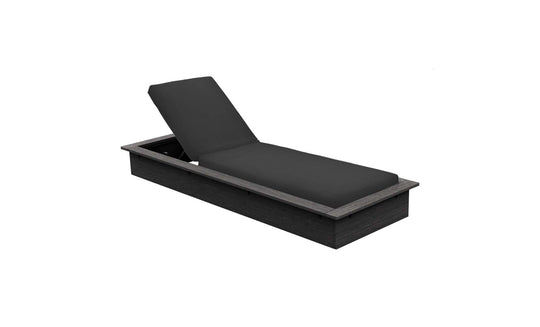 The Echo Chaise from Ledge Lounger is a modern, adjustable black lounger with sleek design, cushioned seat, and backrest. Its dark minimalistic base enhances sophistication in your outdoor space for a contemporary look.