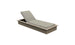The Echo Chaise by Ledge Lounger features a wooden frame and light gray cushion with an adjustable backrest for ultimate relaxation. Its modern, minimalist design enhances any outdoor space, from patios to poolside areas.