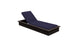 The Echo Chaise by Ledge Lounger is a modern, dark wooden lounger featuring a navy blue cushioned seat and backrest. Its perfect for enhancing any outdoor space and is shown against a white background.