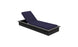 The Echo Chaise by Ledge Lounger features a dark gray frame and navy blue cushion, ideal for outdoor spaces. Its adjustable backrest offers comfortable reclining. The sleek design stands out against a white background.