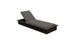 The Echo Chaise by Ledge Lounger is a dark wooden lounger featuring cushions in sleek gray fabric and an adjustable backrest. Its simple, modern design suits any outdoor space, be it poolside or on a patio. The background is plain white.