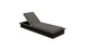 The Echo Chaise by Ledge Lounger is a dark wooden lounger featuring cushions in sleek gray fabric and an adjustable backrest. Its simple, modern design suits any outdoor space, be it poolside or on a patio. The background is plain white.