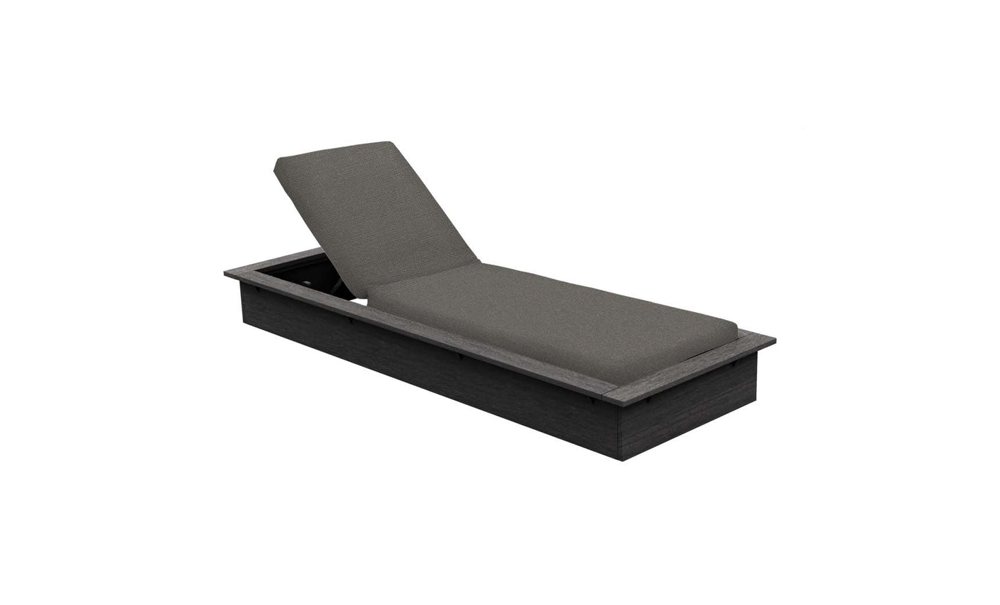 The Echo Chaise by Ledge Lounger, a dark gray chaise lounger with an adjustable backrest and a cushioned seat, is shown against a white background, ideal for adding style and comfort to any outdoor area.