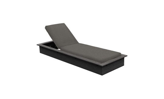 The Echo Chaise by Ledge Lounger, a dark gray chaise lounger with an adjustable backrest and a cushioned seat, is shown against a white background, ideal for adding style and comfort to any outdoor area.