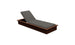 The Echo Chaise by Ledge Lounger features a cushioned seat with an angular, wooden frame. Its adjustable backrest is upholstered in gray fabric, contrasting with the deep brown wood base. Ideal for an outdoor space, its displayed against a plain white background.