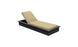 The Echo Chaise by Ledge Lounger features a cushioned beige mattress on a dark wooden frame with an adjustable backrest, perfect for relaxing in outdoor spaces like gardens or patios.