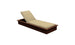 The Echo Chaise by Ledge Lounger elevates any outdoor space with its wooden design and beige cushion. Its adjustable backrest is partially raised, showcasing a dark finish for elegance against a white backdrop, offering both comfort and style.