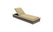 The Echo Chaise by Ledge Lounger is a modern lounger with a rectangular wooden frame and beige cushioned seat. Its adjustable backrest allows various reclining positions, making it perfect for any outdoor space with its simple, minimalist design.