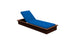 The Echo Chaise by Ledge Lounger is a modern wooden lounger featuring clean lines, a sleek rectangular frame, and a comfortable blue cushioned seat and backrest—ideal for enhancing any outdoor space or indoor relaxation area.