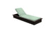 The Echo Chaise by Ledge Lounger is a modern outdoor piece with a dark wooden frame and light green cushion. It features an adjustable backrest, and its minimalist design enhances any space beautifully against a plain white background.