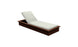 The Echo Chaise by Ledge Lounger features a wooden design, white cushion, and adjustable backrest, making it perfect for enhancing any outdoor area against a pristine white background.