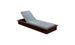 The Echo Chaise by Ledge Lounger features a light blue cushioned seat and backrest within a rectangular dark wood frame, making it ideal for any outdoor area.