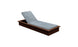 The Echo Chaise by Ledge Lounger features a light blue cushioned seat and backrest within a rectangular dark wood frame, making it ideal for any outdoor area.