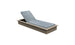The Echo Chaise by Ledge Lounger is a minimalist wooden lounger with a light blue cushioned seat and adjustable backrest. Its simple, modern design enhances your patio or poolside space, set against a plain white background for ultimate relaxation.