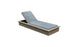 The Echo Chaise by Ledge Lounger is a minimalist wooden lounger with a light blue cushioned seat and adjustable backrest. Its simple, modern design enhances your patio or poolside space, set against a plain white background for ultimate relaxation.
