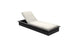 The Echo Chaise by Ledge Lounger features a dark wooden base and white cushioned seat with a slightly reclined backrest for ultimate comfort. Ideal for transforming any outdoor area into a relaxing haven, this modern lounger is elegantly showcased on a white background.