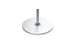 A round, flat, white Galvanized Steel Plate Stack Cantilever Base from Ledge Lounger sits on a metallic cylindrical stand resembling a modern satellite dish against a plain white background.