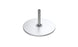 A round, flat, white Galvanized Steel Plate Stack Cantilever Base from Ledge Lounger sits on a metallic cylindrical stand resembling a modern satellite dish against a plain white background.