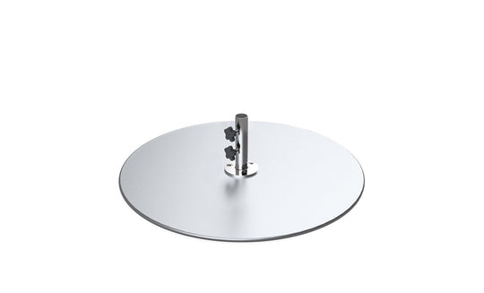 The Galvanized Steel Stack Umbrella Base by Ledge Lounger features a minimalist design with a cylindrical pole and adjustable knobs, expertly crafted from high-quality galvanized steel. It seamlessly complements center pole umbrellas, providing both functionality and style.