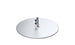 A metallic disc, the Galvanized Steel Stack Umbrella Base by Ledge Lounger, boasts a central pole with two black adjustment knobs, ensuring snug fitting for your umbrella. The reflective base is beautifully set against a plain white background.