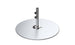 A chrome-finished, disc-shaped object with a central cylindrical pole featuring two knobs resembles the Ledge Lounger Galvanized Steel Stack Umbrella Base. Its sleek, reflective circular design hints at a role in modern outdoor furniture and compatibility with center pole umbrellas.
