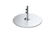 The Galvanized Steel Stack Umbrella Base by Ledge Lounger features a round, smooth silver design akin to a cymbal on a vertical stand with adjustable components similar to those in Traditional Umbrella Compatibility Matrices, perfect for minimalist aesthetics and musical purposes.