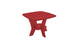 The Mainstay Square Side Table by Ledge Lounger has a red wooden finish, an angular base with intersecting legs, and a small shelf. Ideal for outdoor patios, its showcased on a plain white background.