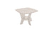 The Mainstay Square Side Table by Ledge Lounger is a modern, minimalist piece in light beige, featuring slightly curved edges and a distinctive leg design where two legs curve inward to meet at a central circular shelf. Note: This item is on final sale.