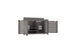 The Ledge Lounger Mainstay Bar Credenza, a dark wood TV stand with open slatted doors, offers ample storage with two interior shelves and a spacious top. Its modern minimalist design suits both outdoor entertainment and indoor use.