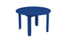 The Mainstay Round Dining Table by Ledge Lounger is a simple blue table with a slatted top and four sturdy legs, ideal for outdoor dining. It boasts a sleek design with a built-in umbrella sleeve, perfect for sunny days, set against a crisp white background.