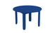The Mainstay Round Dining Table by Ledge Lounger is a simple blue table with a slatted top and four sturdy legs, ideal for outdoor dining. It boasts a sleek design with a built-in umbrella sleeve, perfect for sunny days, set against a crisp white background.