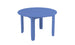 The blue, round Mainstay Dining Table by Ledge Lounger has four straight legs and an umbrella sleeve, perfect for outdoor dining. Set against a white background, its ideal for al fresco meals.