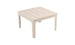 The Mainstay Square Dining Table by Ledge Lounger is beige with a slatted top and built-in umbrella sleeve. Its simple, straight legs enhance the minimalist design, making it ideal for outdoor dining.