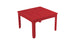 The Mainstay Square Dining Table by Ledge Lounger is a red plastic dining table with four straight legs and a simple slatted design. It features a central circular hole as an umbrella sleeve, making it lightweight and ideal for outdoor dining.