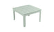 The Mainstay Square Dining Table by Ledge Lounger is a simple, square, white plastic outdoor table with four legs and a slatted top, featuring a built-in central umbrella sleeve—ideal for alfresco gatherings.