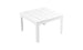 The Mainstay Square Dining Table by Ledge Lounger is a sleek, white outdoor table with a slatted top and built-in umbrella sleeve. Its four straight legs add elegance, making it perfect for any al fresco meal.