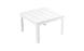 The Mainstay Square Dining Table by Ledge Lounger is a sleek, white outdoor table with a slatted top and built-in umbrella sleeve. Its four straight legs add elegance, making it perfect for any al fresco meal.