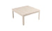 The Mainstay Square Dining Table by Ledge Lounger features a slatted tabletop design, a built-in umbrella sleeve, and four straight legs, making it perfect for outdoor dining.